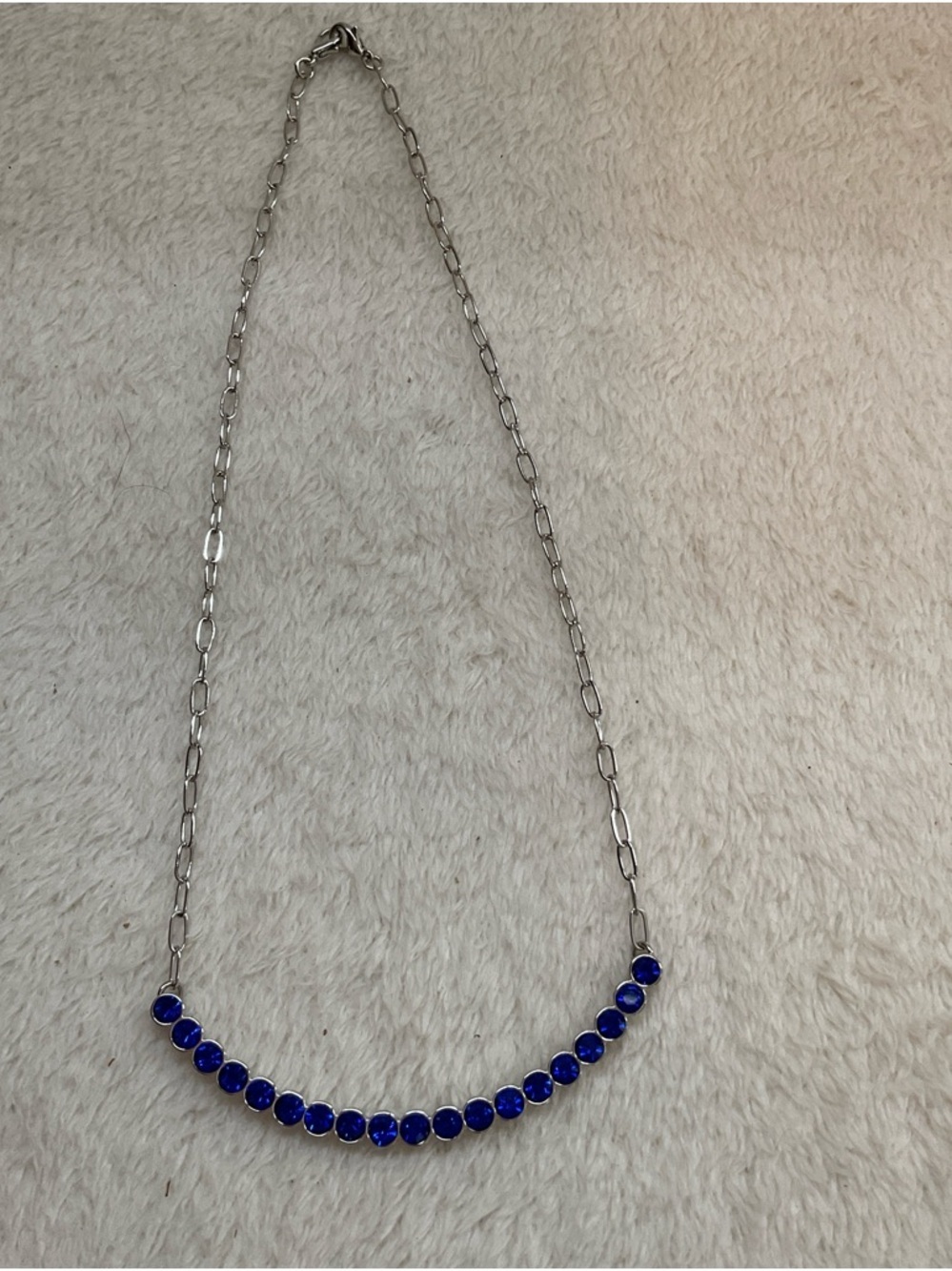Silver Chain Necklace with Royal Blue Crystal Stations